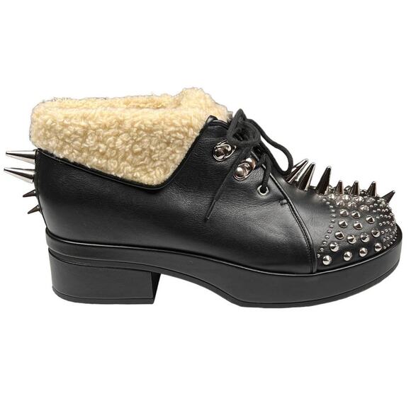 Gucci Harlem Black Leather Stud Shearling Combat Ankle Boots EU 36.5 US 6.5 - Picture 3 of 14